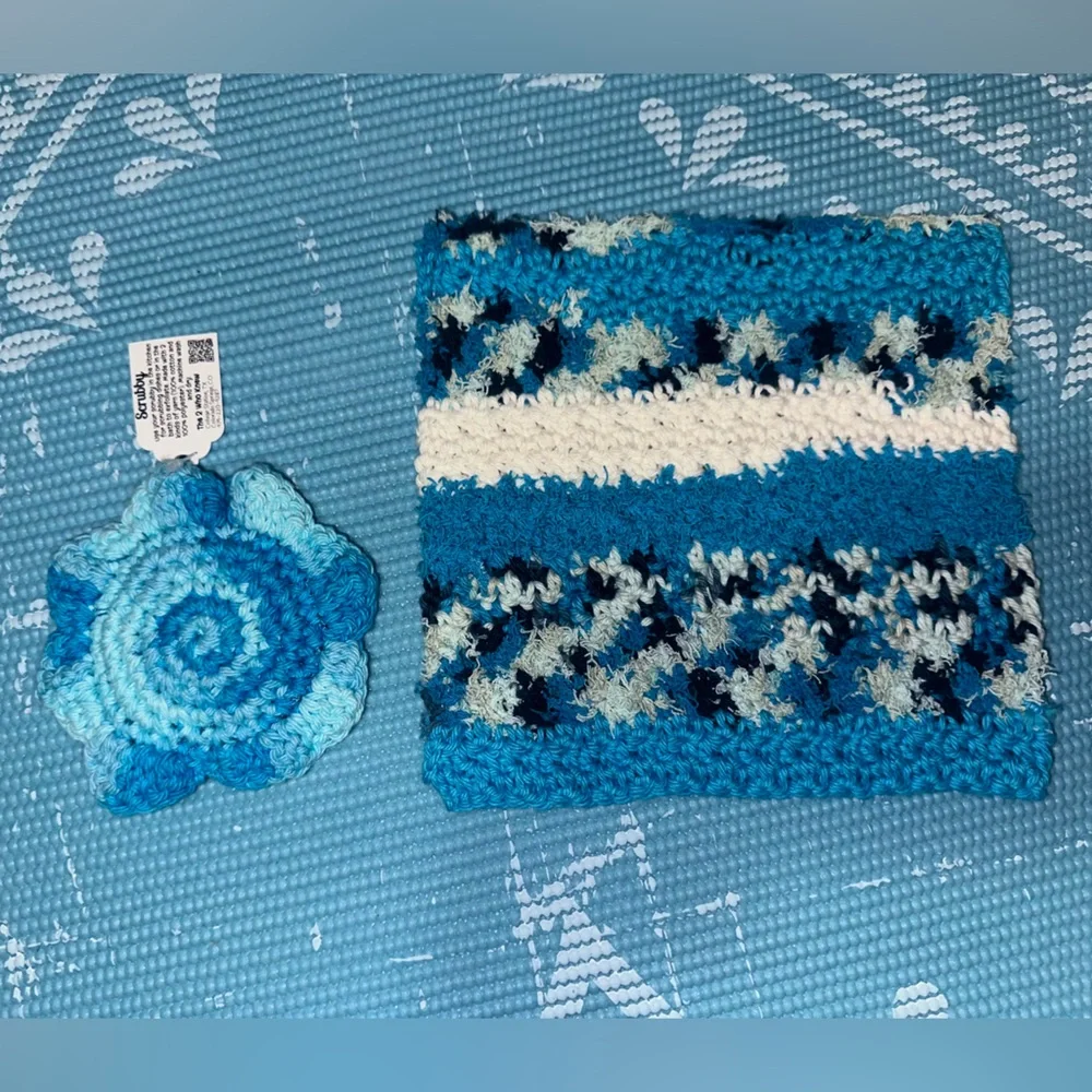 Dark Blue and Light Blue Handmade Cotton Multi Use Washcloth Set